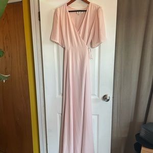 WAYF Floor Length Wraparound Bridesmaid Dress Light Pink S